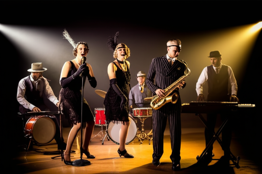 An energetic electro swing band in vintage attire